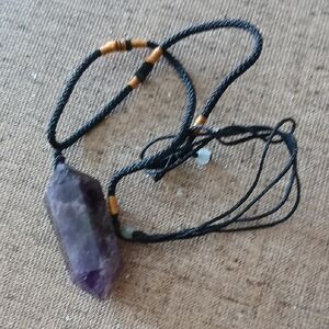 Amethyst Pendant Necklace with Black Cord